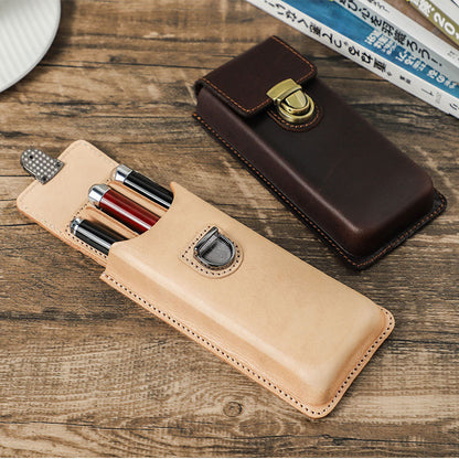 Handmade Detachable Pen Tray 3 Slots Molded Leather Pen Case