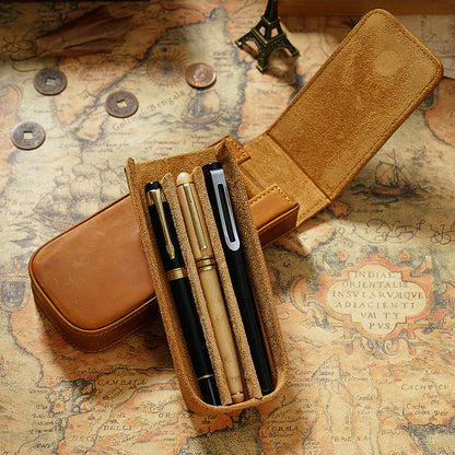 Handmade Removable Pen Tray 3 Slots Leather Pen Case