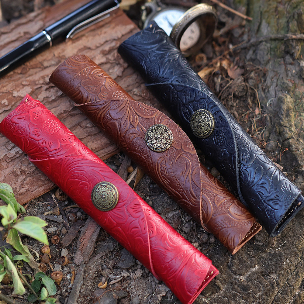 Handmade Roller Embossed Leather Pen Case