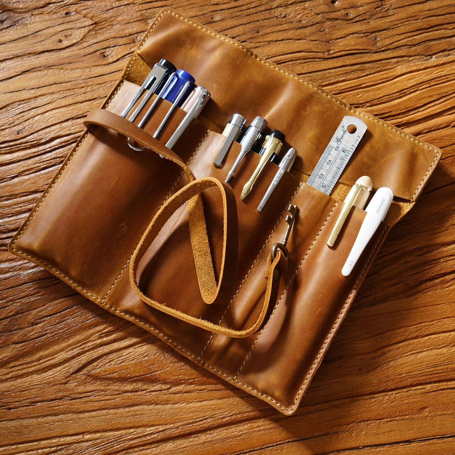 Handmade Curtain Roller Leather Pencil Pouch