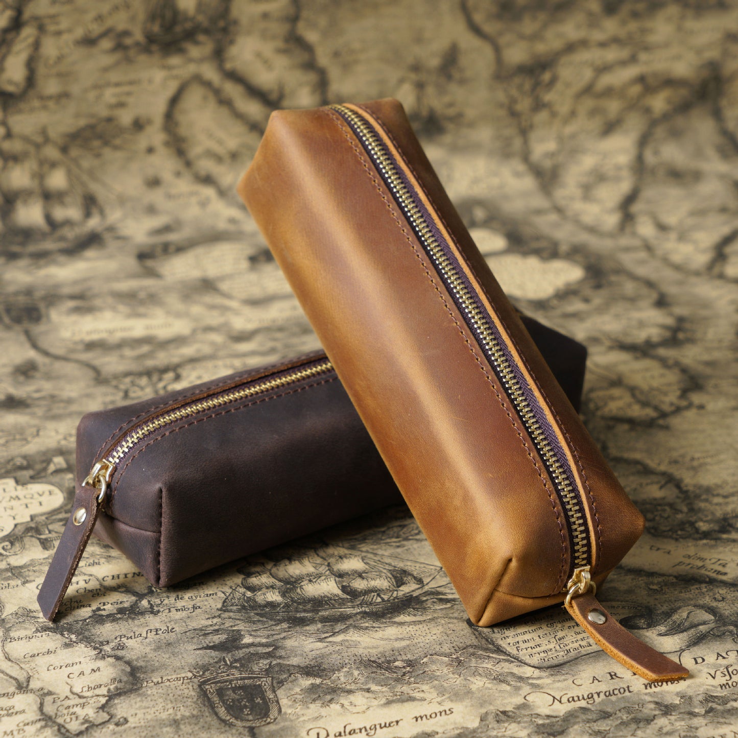 Handmade Cube Leather Pencil Pouch