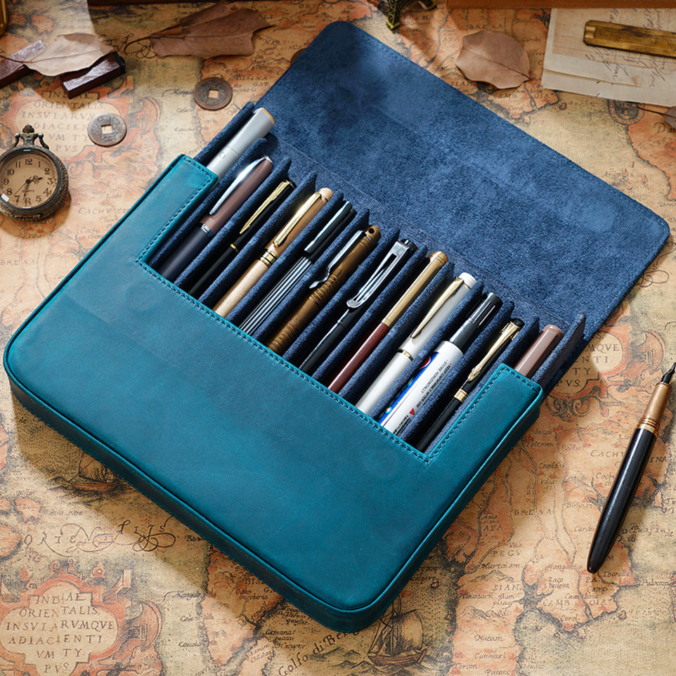 Handmade Removable Pen Tray 12 Slots Leather Pen Case