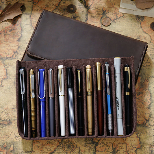 Handmade Removable Pen Tray 12 Slots Leather Pen Case