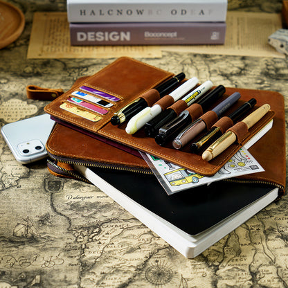 Handmade 7 Slot Insert Pad Leather Pen Case