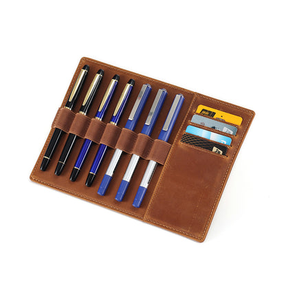 Handmade 7 Slot Clip Board Leather Pen Case