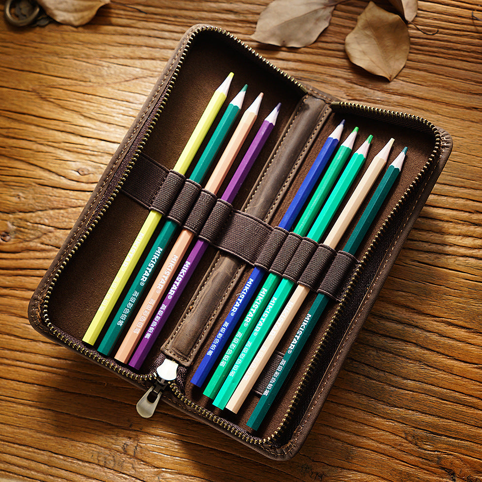 Handmade 10 Slot Leather Pencil Case