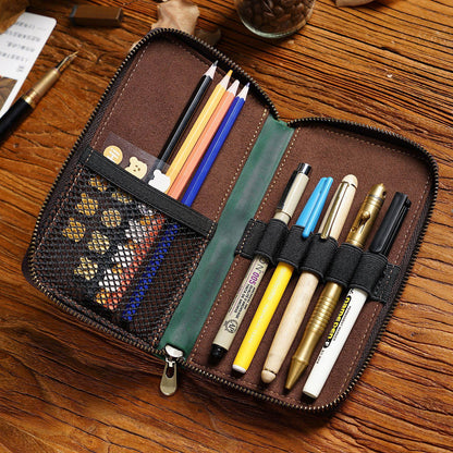 Handmade 5 Slot Leather Fountain Pen Case