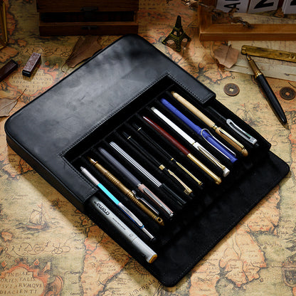 Handmade Removable Pen Tray 12 Slots Leather Pen Case