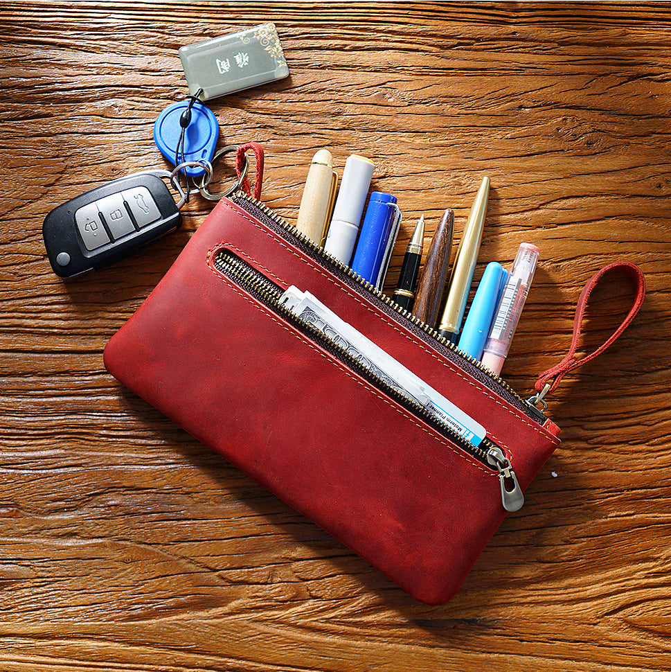 Handmade Zippered Leather Pencil Pouch