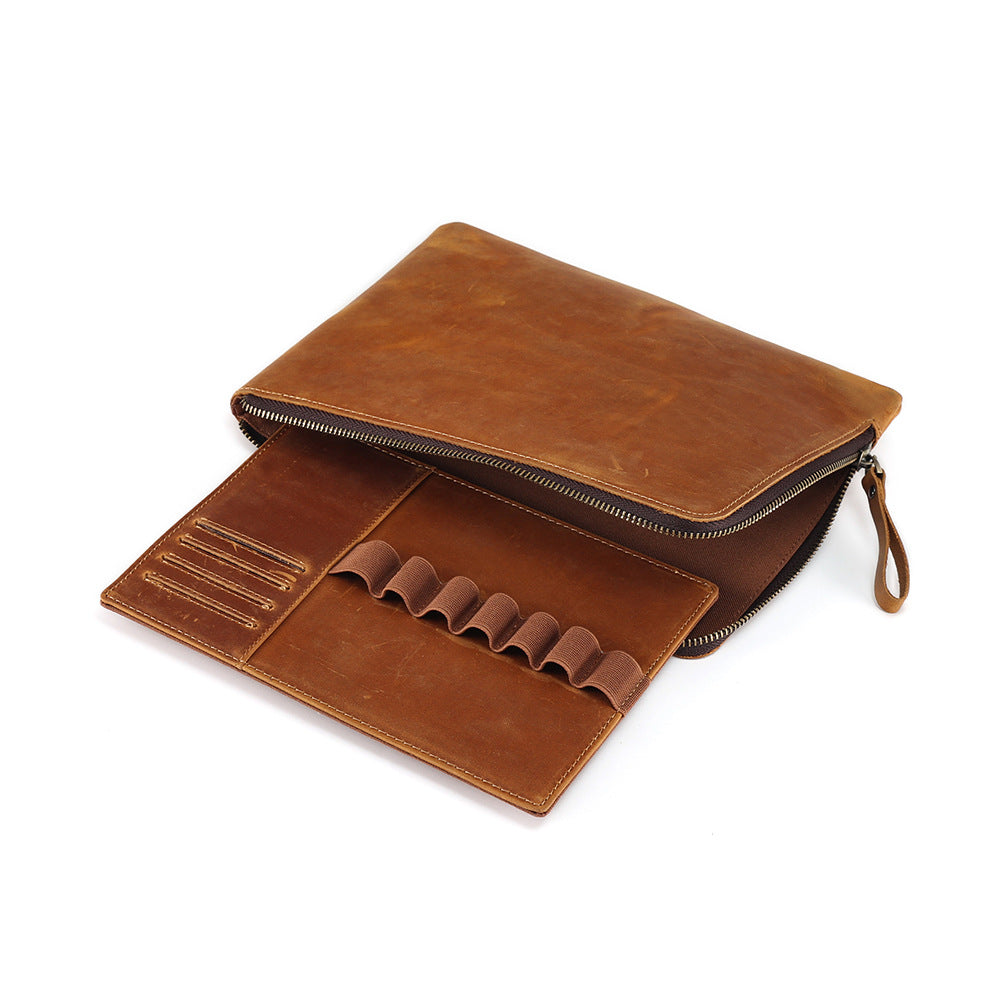 Handmade 7 Slot Clip Board Leather Pen Case