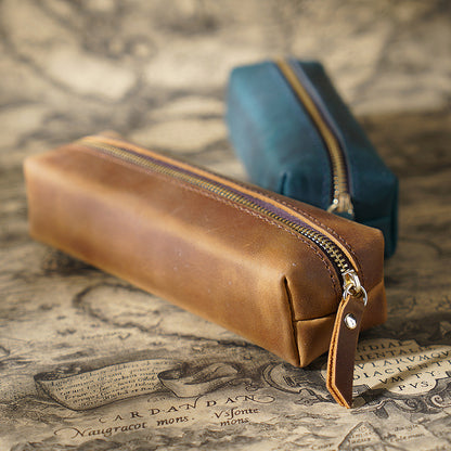 Handmade Cube Leather Pencil Pouch