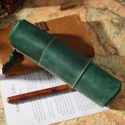 Handmade Zippered Bamboo Leather Pencil Pouch