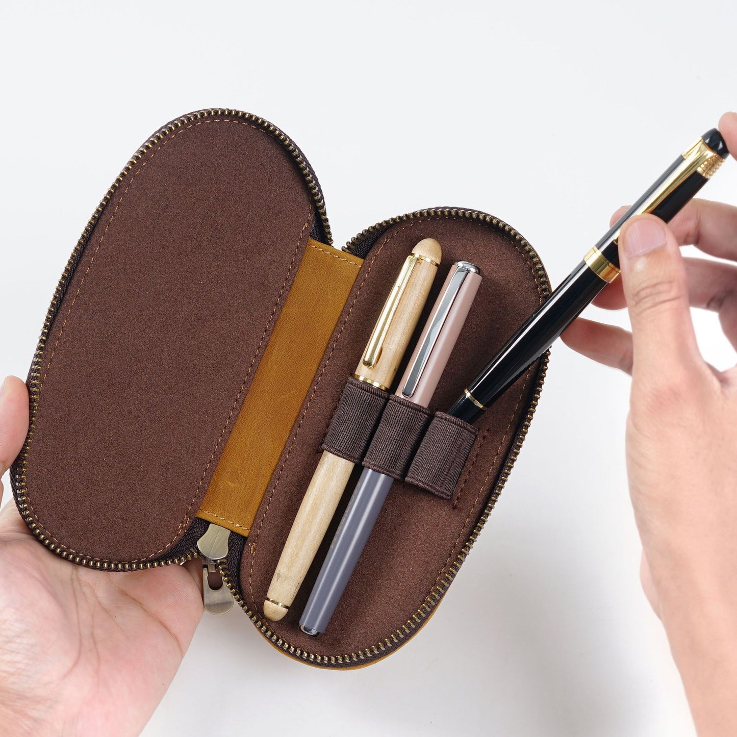 Handmade Minimalist 3 Slot Leather Pen Case