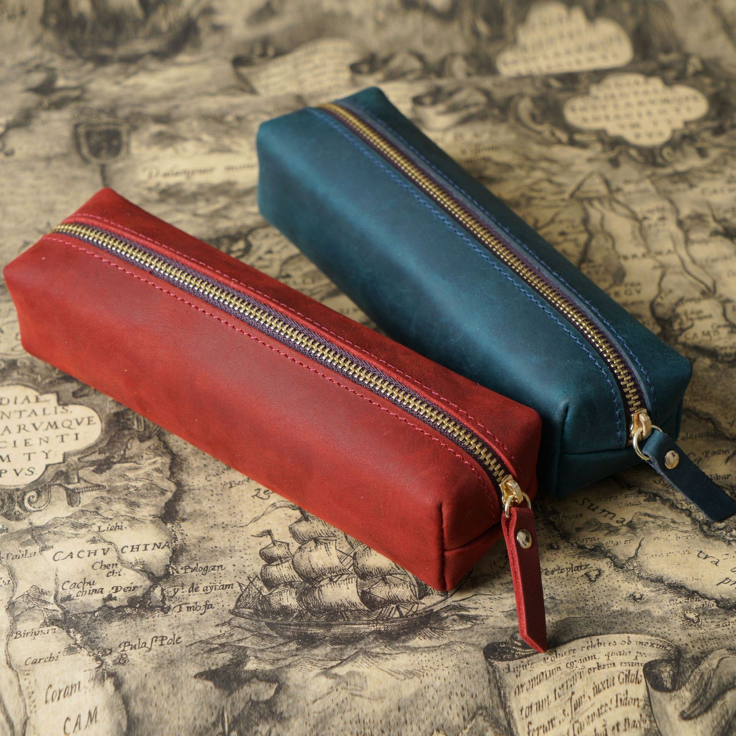 Handmade Cube Leather Pencil Pouch