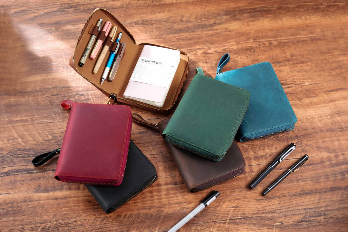 Handmade A6 5 Slot Folio Leather Pen Case