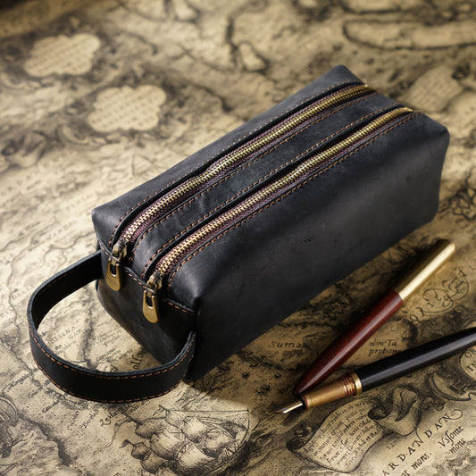 Handmade Dual Pocket Leather Pencil Pouch