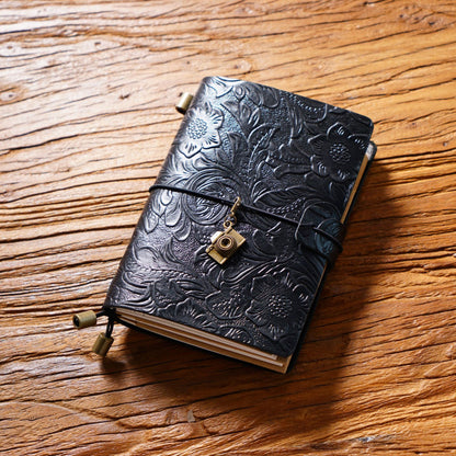 Handmade Passport Size Flower Emboss Refillable Leather Journal