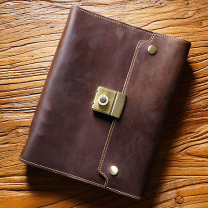 Handmade 6 Ring Binder Password Lock A5 Leather Journal