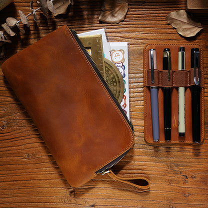 Handmade 4 Slot Insert Pad Leather Pen Case