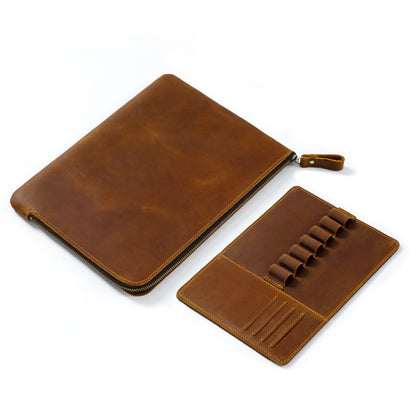 Handmade 7 Slot Insert Pad Leather Pen Case