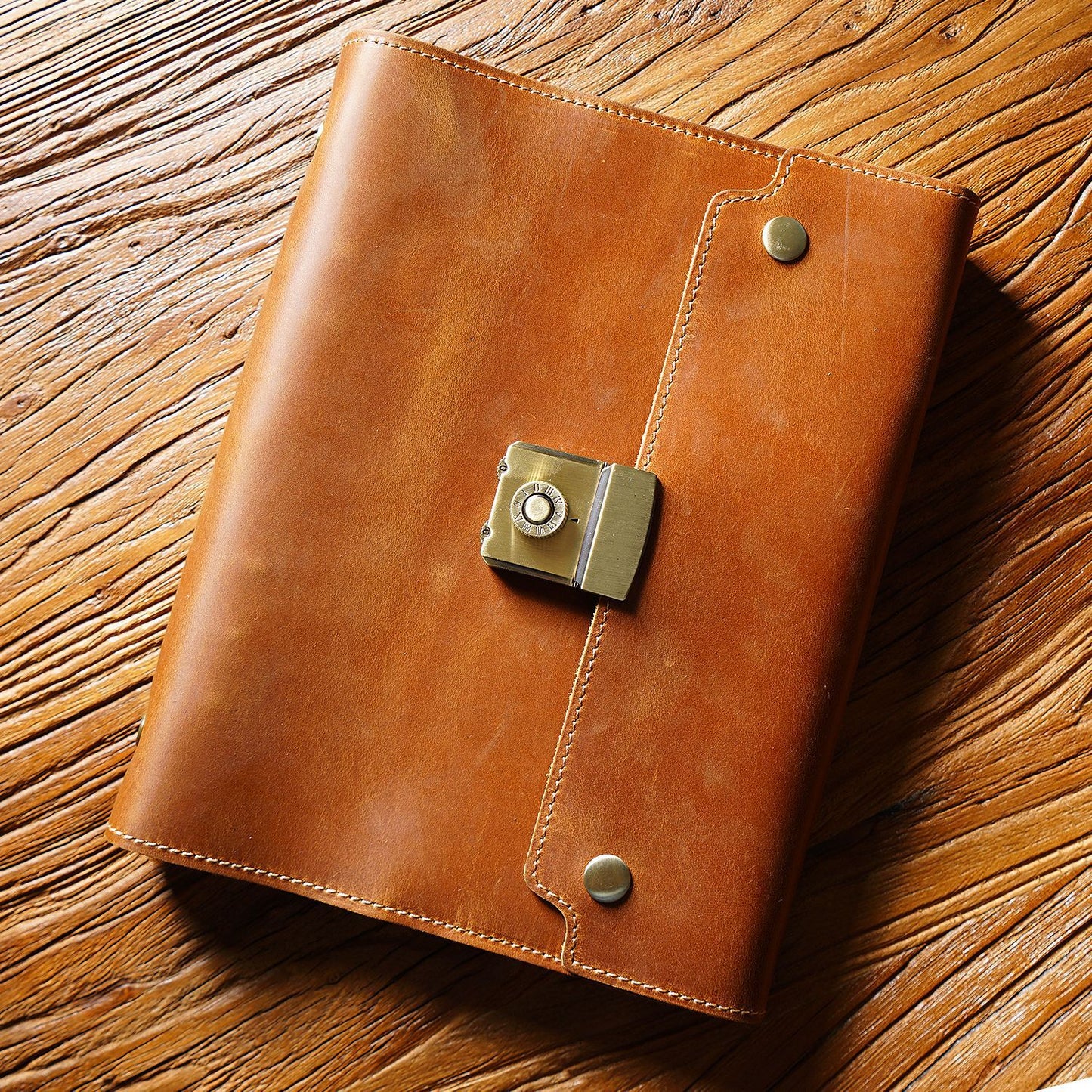 Handmade 6 Ring Binder Password Lock A5 Leather Journal