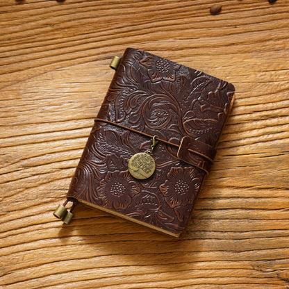 Handmade Passport Size Flower Emboss Refillable Leather Journal