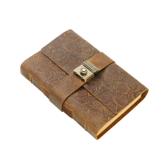 Handmade Password Lock A5 Flower Embossed Leather Bound Journal