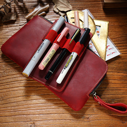 Handmade 4 Slot Insert Pad Leather Pen Case