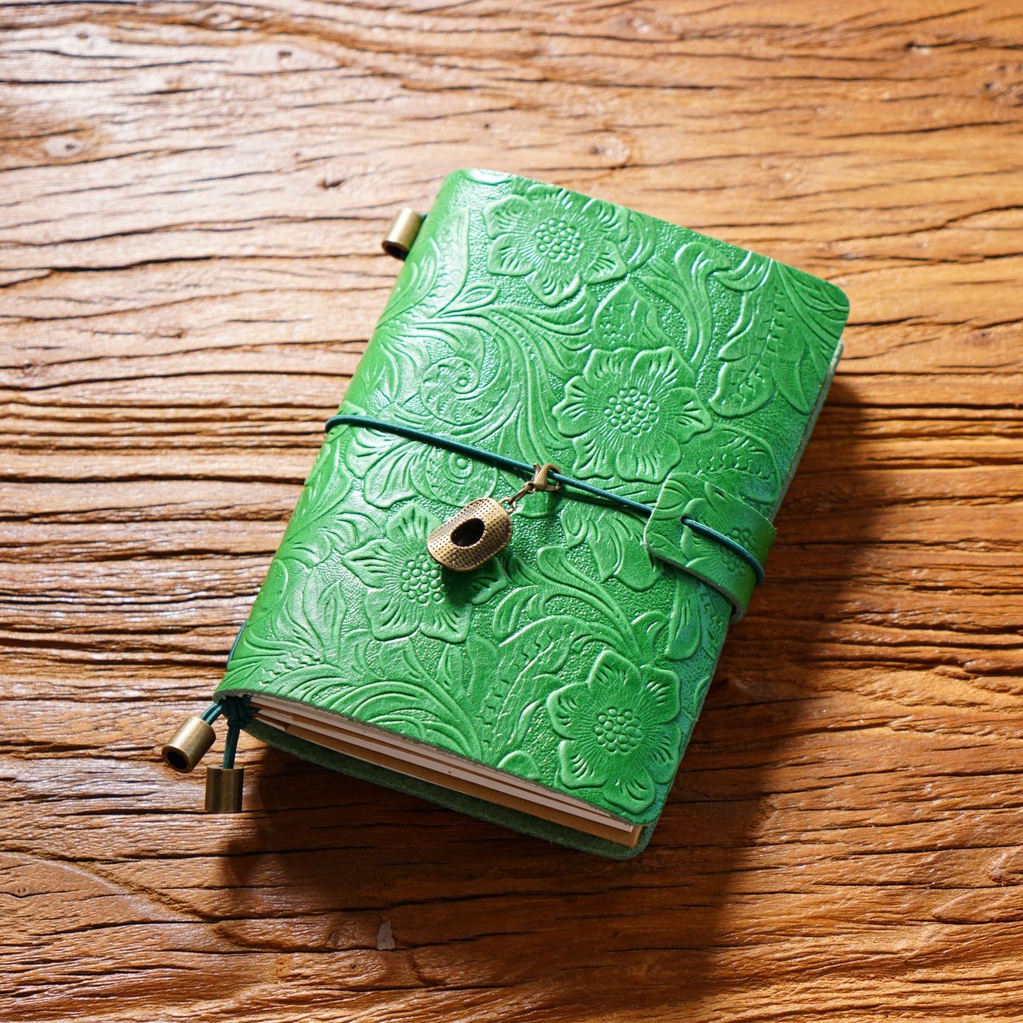 Handmade Passport Size Flower Emboss Refillable Leather Journal