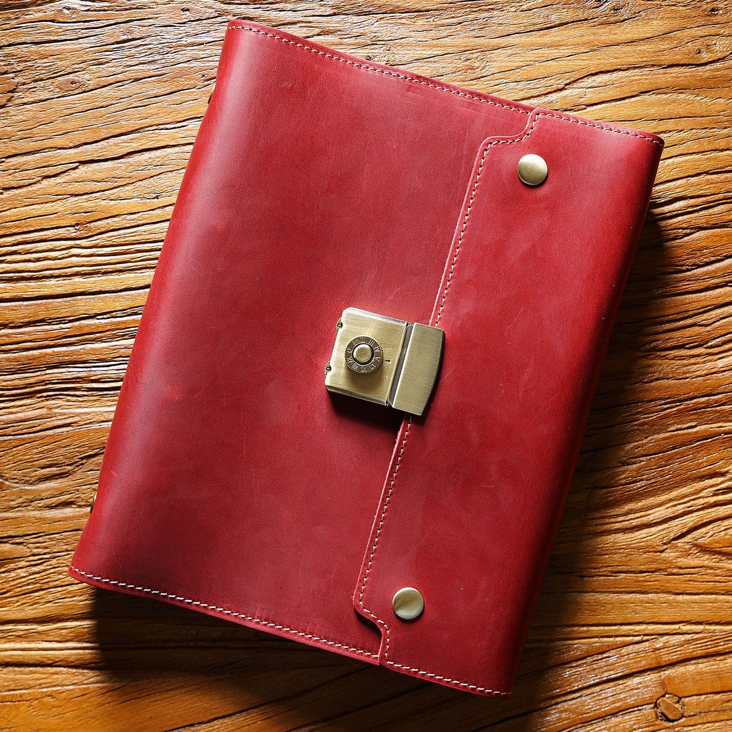 Handmade 6 Ring Binder Password Lock A5 Leather Journal