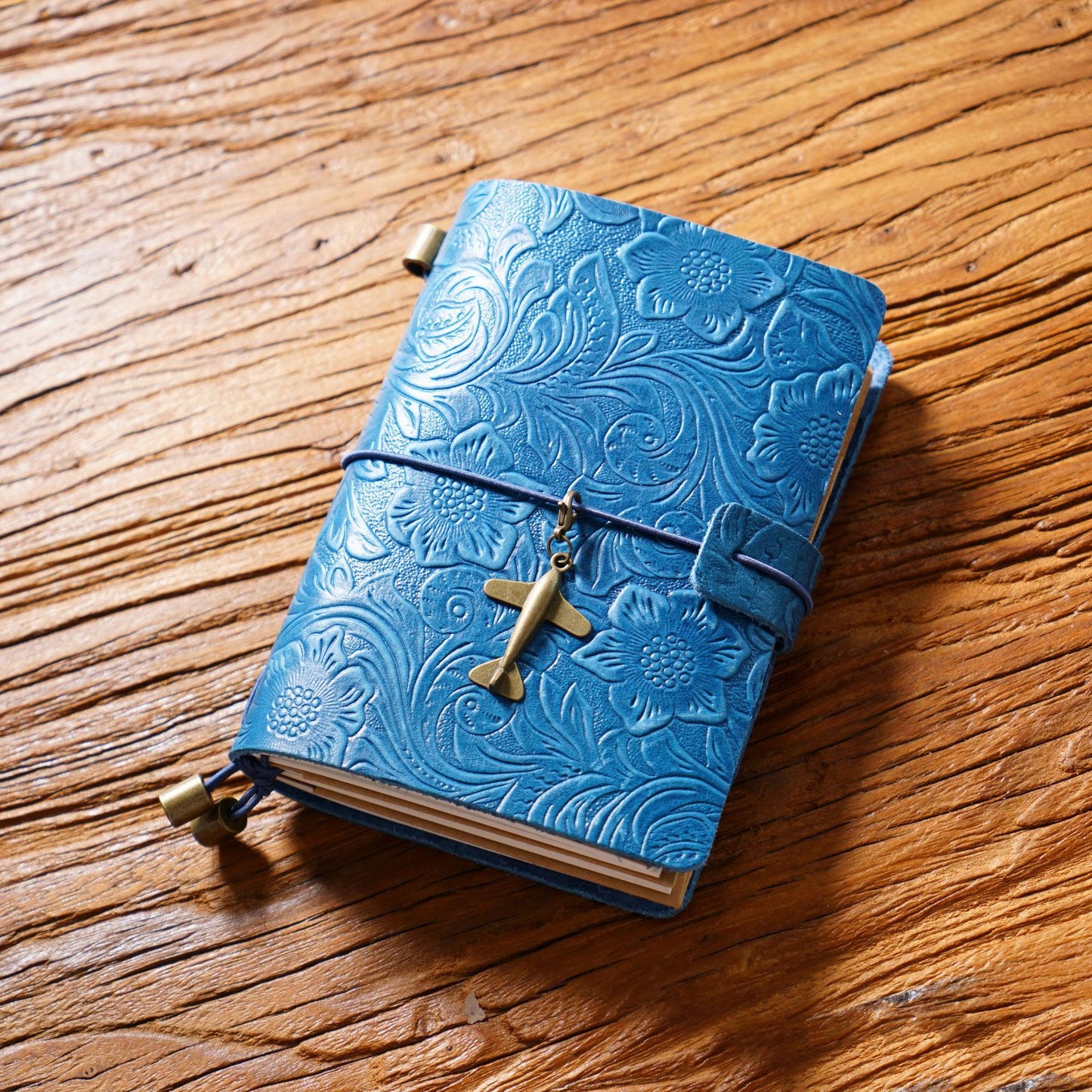 Handmade Passport Size Flower Emboss Refillable Leather Journal