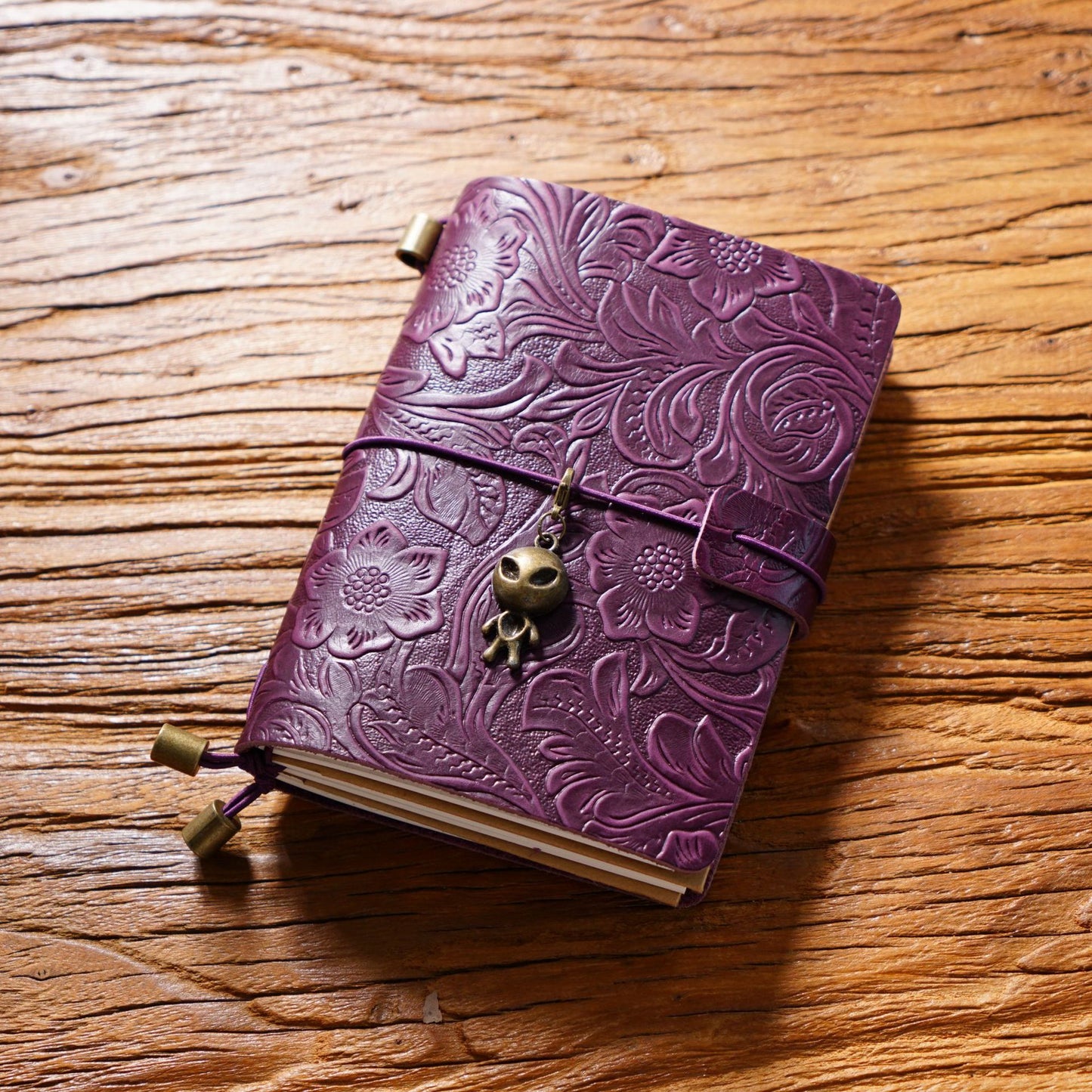 Handmade Passport Size Flower Emboss Refillable Leather Journal