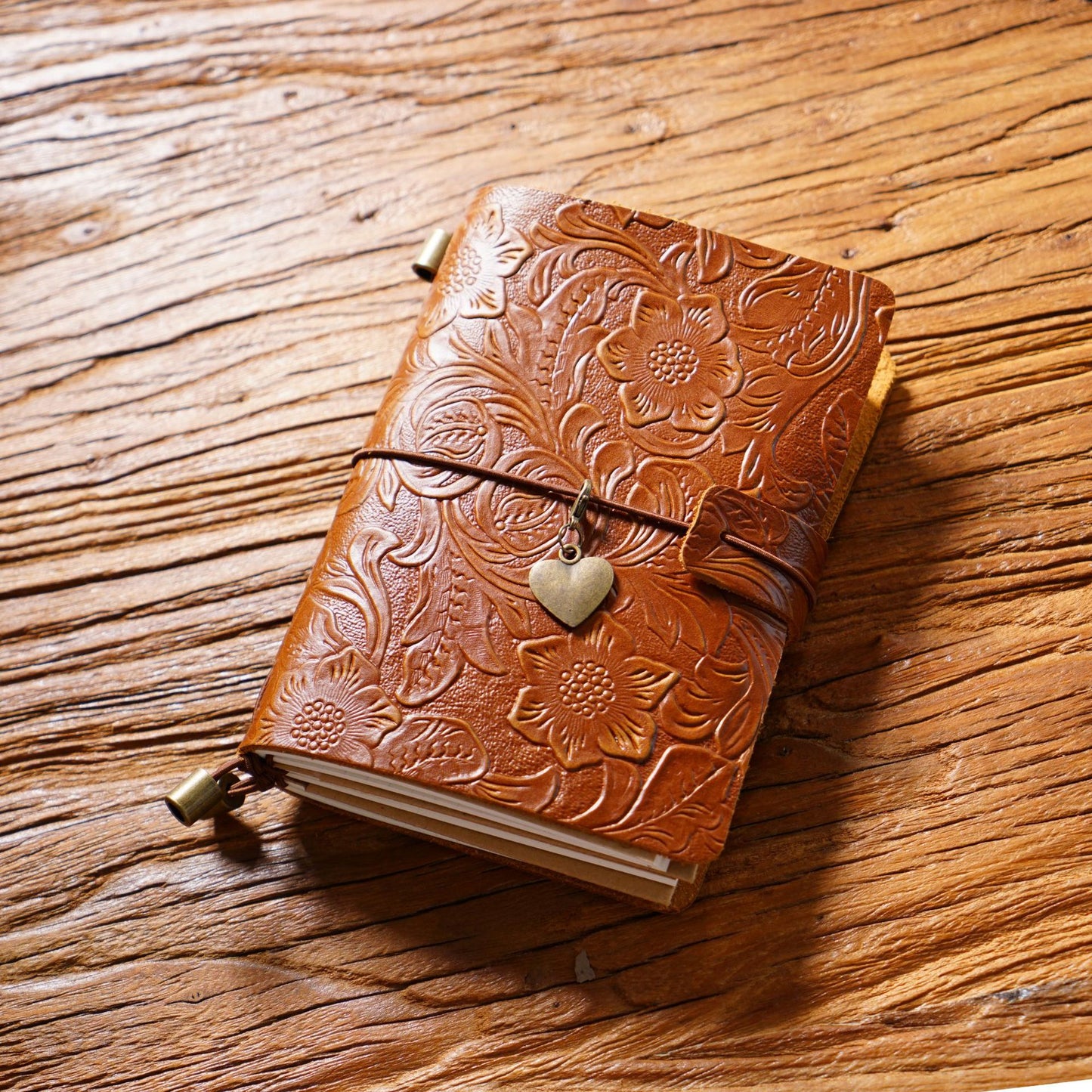 Handmade Passport Size Flower Emboss Refillable Leather Journal