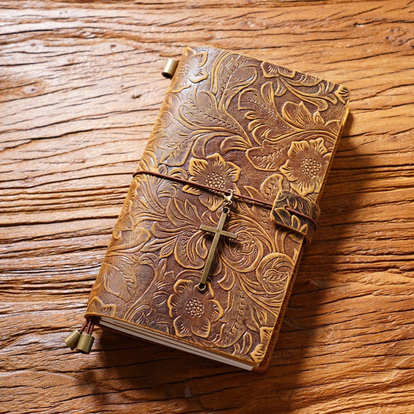 Handmade Pocket Size Flower Emboss Refillable Leather Journal