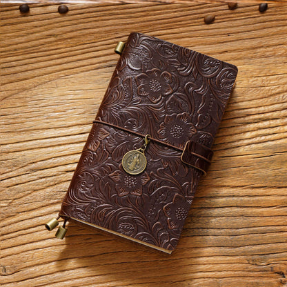 Handmade Pocket Size Flower Emboss Refillable Leather Journal