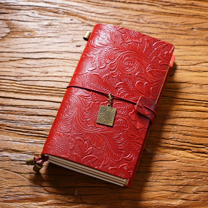 Handmade Pocket Size Flower Emboss Refillable Leather Journal