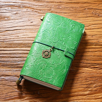 Handmade Pocket Size Flower Emboss Refillable Leather Journal