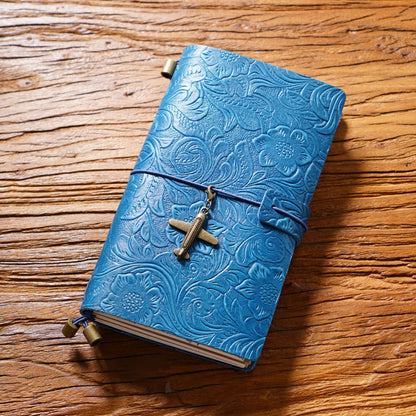 Handmade Pocket Size Flower Emboss Refillable Leather Journal