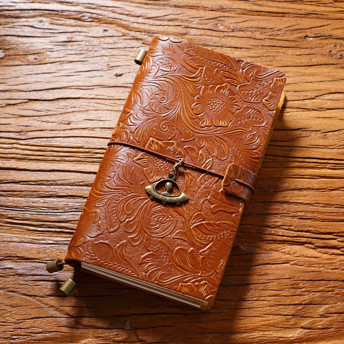 Handmade Pocket Size Flower Emboss Refillable Leather Journal