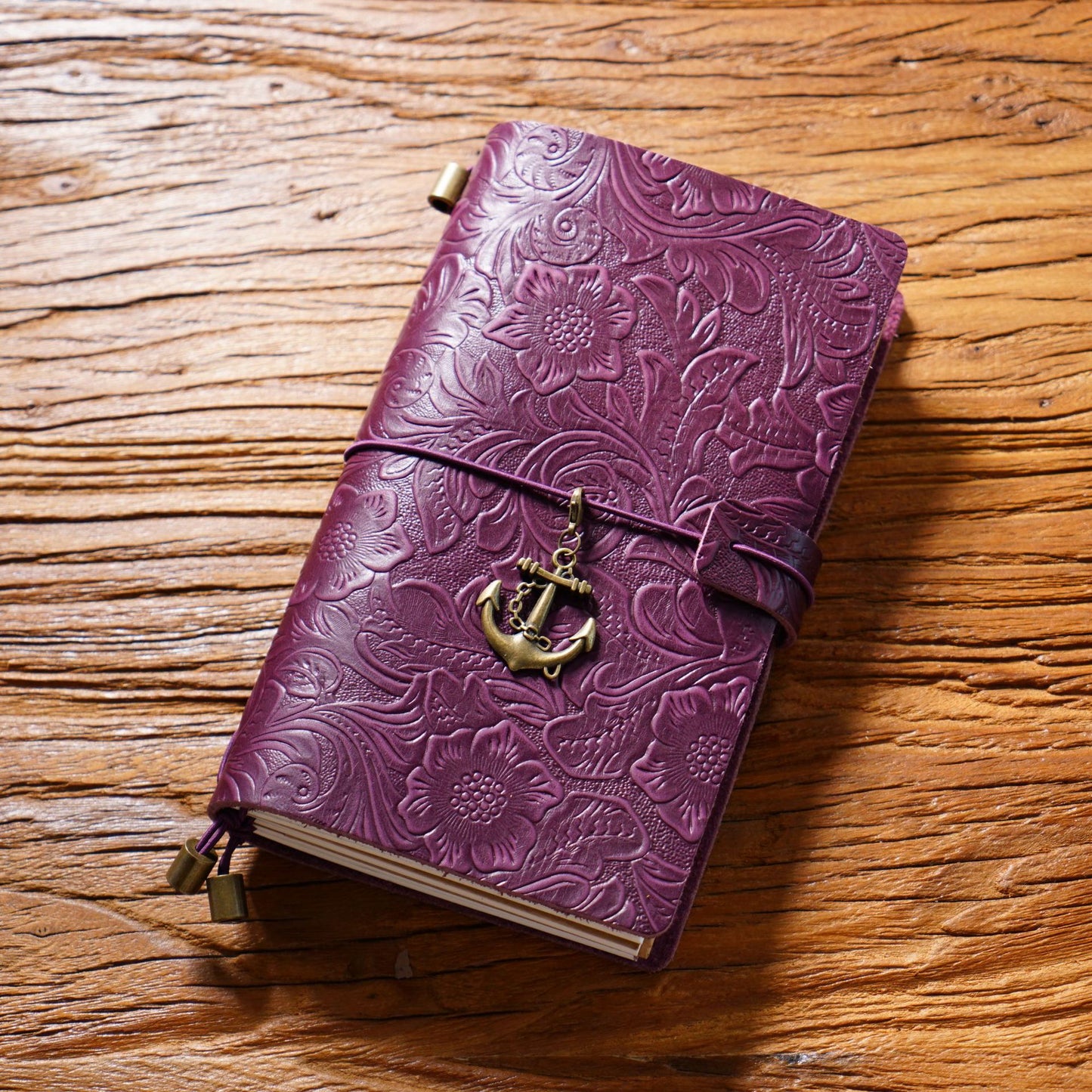 Handmade Pocket Size Flower Emboss Refillable Leather Journal