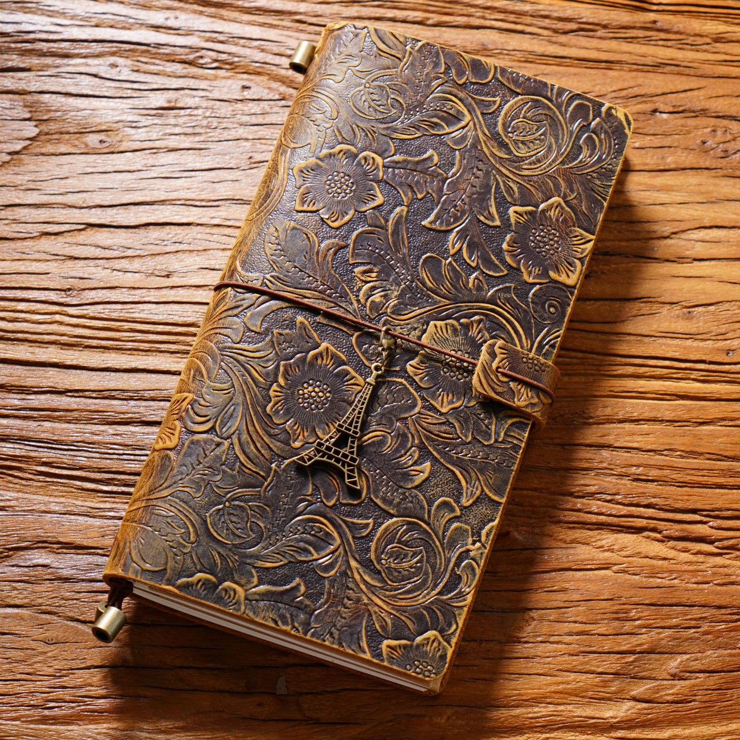 Handmade Regular Size Flower Emboss Refillable Leather Journal