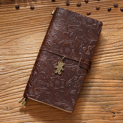 Handmade Regular Size Flower Emboss Refillable Leather Journal