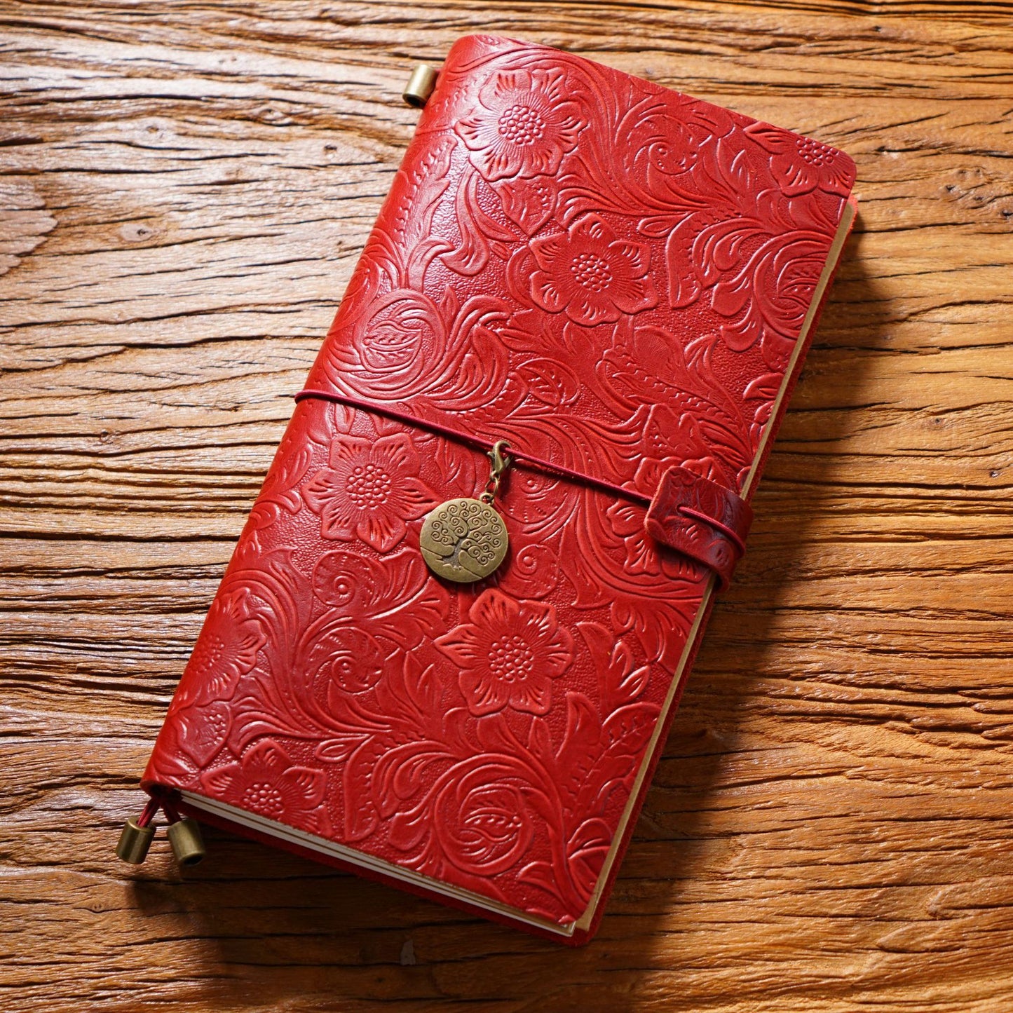 Handmade Regular Size Flower Emboss Refillable Leather Journal