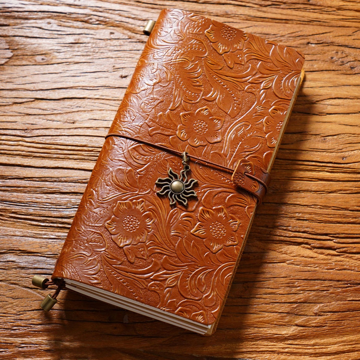 Handmade Regular Size Flower Emboss Refillable Leather Journal