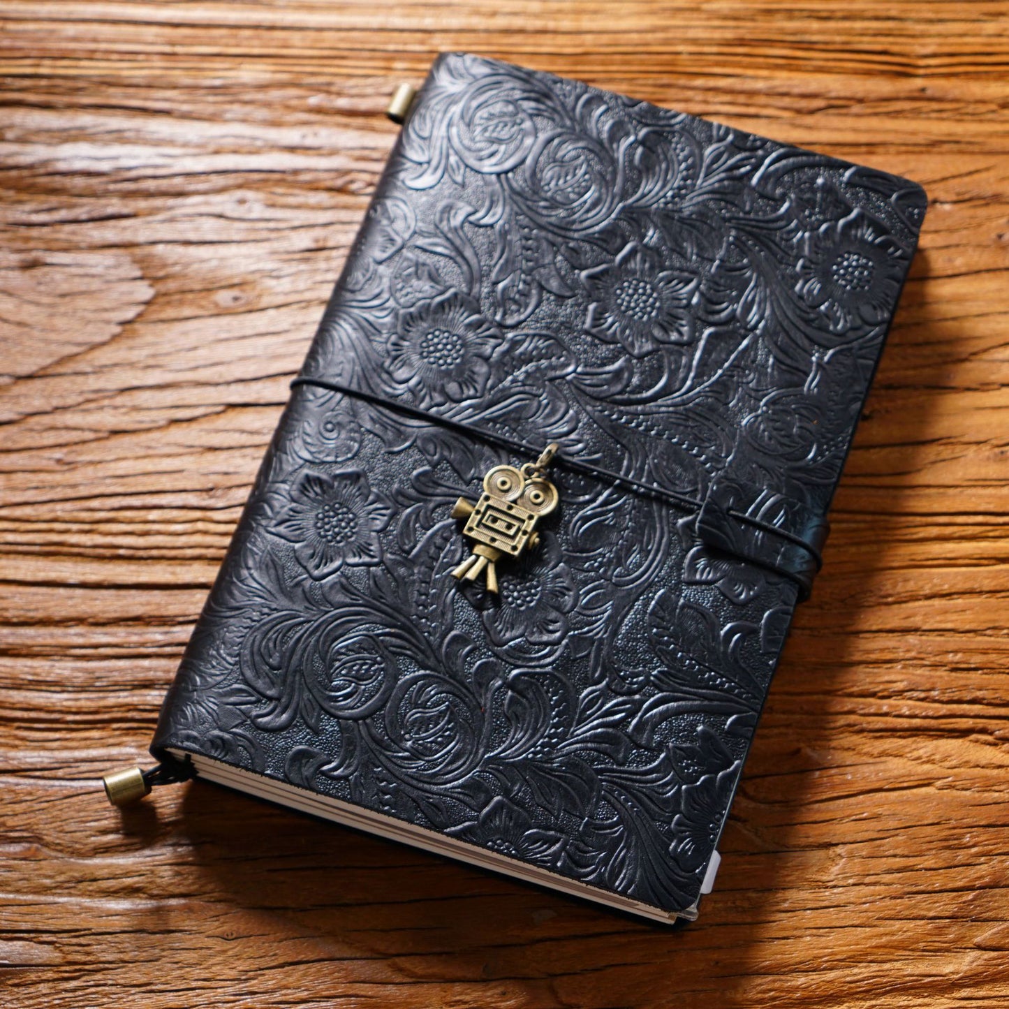 Handmade A5 Flower Emboss Refillable Leather Journal