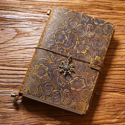 Handmade A5 Flower Emboss Refillable Leather Journal