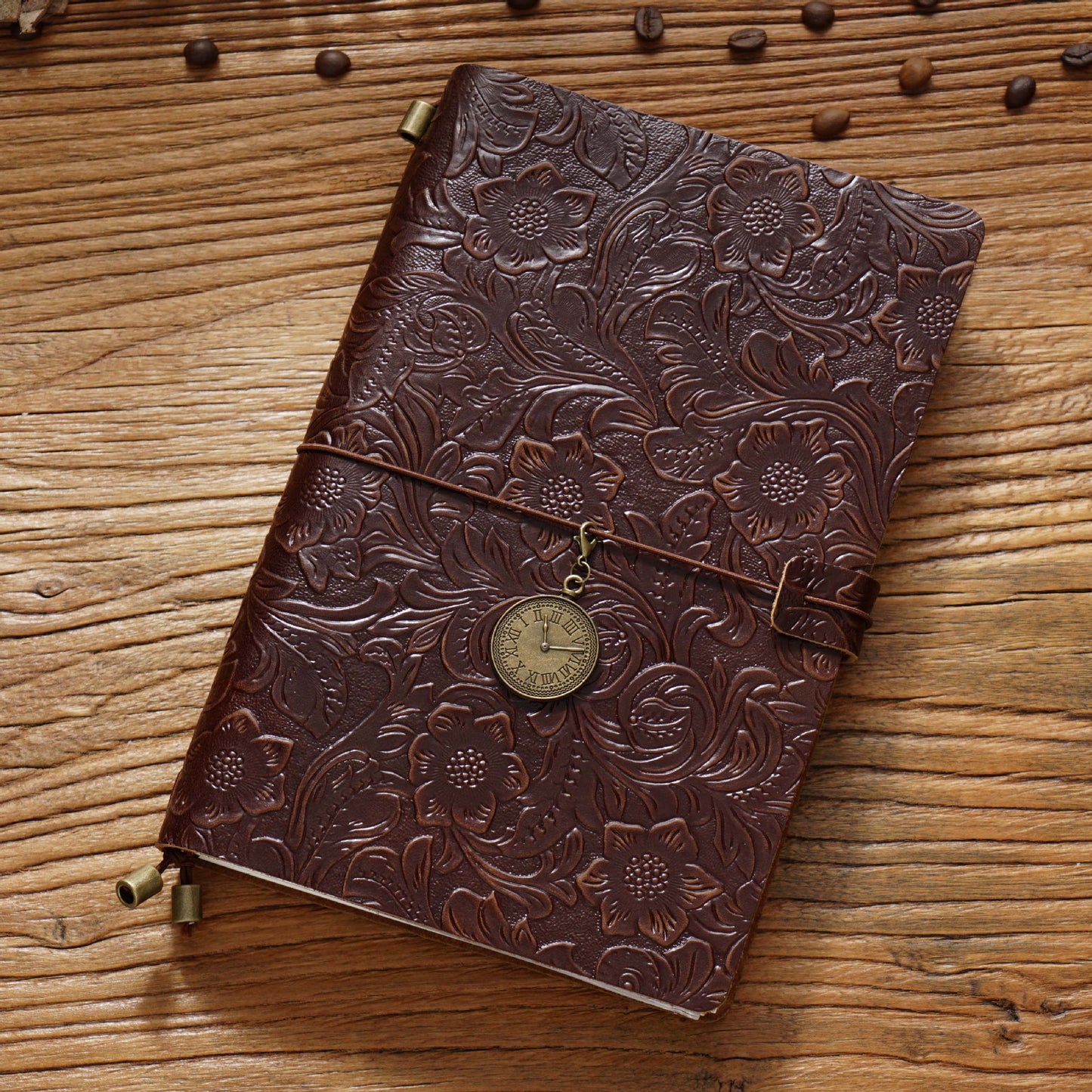 Handmade A5 Flower Emboss Refillable Leather Journal