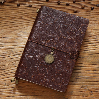 Handmade A5 Flower Emboss Refillable Leather Journal