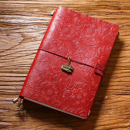 Handmade A5 Flower Emboss Refillable Leather Journal