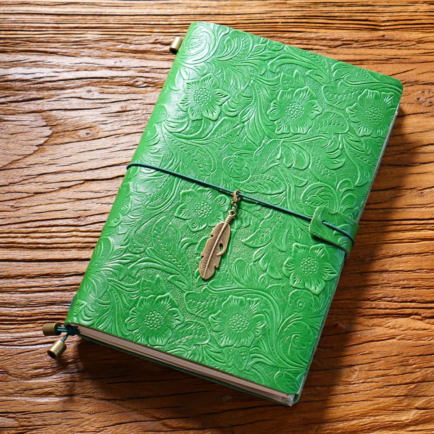 Handmade A5 Flower Emboss Refillable Leather Journal